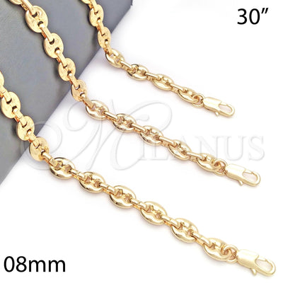 Oro Laminado Basic Necklace, Gold Filled Style Puff Mariner Design, Polished, Golden Finish, 04.63.1311.30 (Thickness, 30 Inches Length)