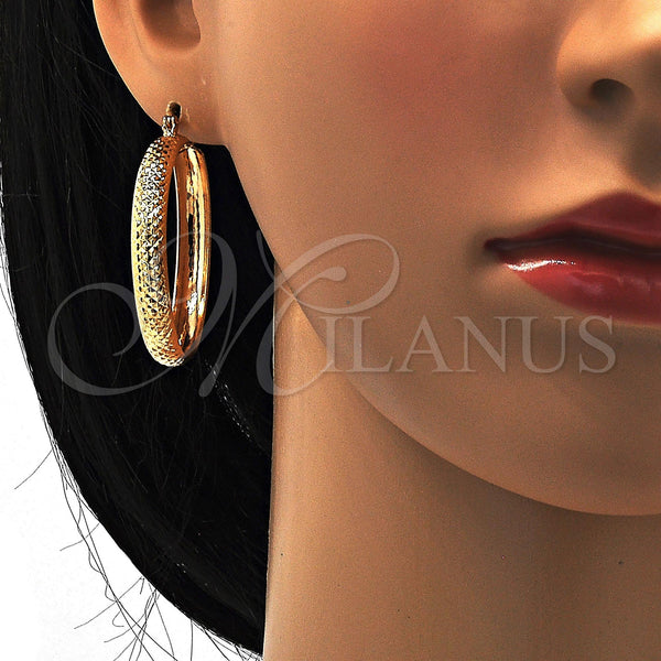 Gold Filled Hoop Earrings — Medium Hoop Diamond Cutting 02. — alternate product view — SKU 110281 | Oro Laminado aretes de aro — Medium Hoop Diamond Cutting 02. — SKU 110281