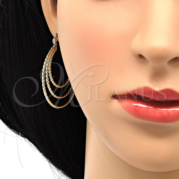 Gold Filled Hoop Earrings — Medium Hoop Twist Design Polished 02. — alternate product view — SKU 110285 | Oro Laminado aretes de aro — Medium Hoop Twist diseño pulido 02. — SKU 110285