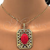 Oro Laminado Earring and Pendant Adult Set, Gold Filled Style with Ruby Opal and White Crystal, Resin Finish, Golden Finish, 10.262.0007.3