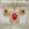 Oro Laminado Earring and Pendant Adult Set, Gold Filled Style with Ruby Opal and White Crystal, Resin Finish, Golden Finish, 10.262.0007.3