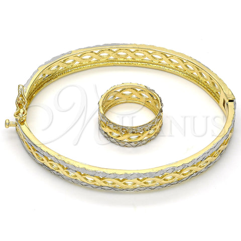 Oro Laminado Set Bangle, Gold Filled Style Diamond Cutting Finish, Two Tone, 13.99.0002.05.07 (09 MM Thickness, Size 7 (3.00 Diameter))