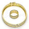 Oro Laminado Set Bangle, Gold Filled Style Diamond Cutting Finish, Two Tone, 13.99.0002.05.08 (09 MM Thickness, Size 5 (2.50 Diameter))