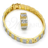 Oro Laminado Set Bangle, Gold Filled Style Greek Key and Flower Design, Diamond Cutting Finish, Two Tone, 13.99.0003.05.09 (09 MM Thickness, Size 5 (2.50 Diameter))