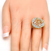 Oro Laminado Elegant Ring, Gold Filled Style Flower Design, Diamond Cutting Finish, Two Tone, 01.99.0096.07 (Size 7)