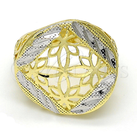 Oro Laminado Elegant Ring, Gold Filled Style Flower Design, Diamond Cutting Finish, Two Tone, 01.99.0096.07 (Size 7)