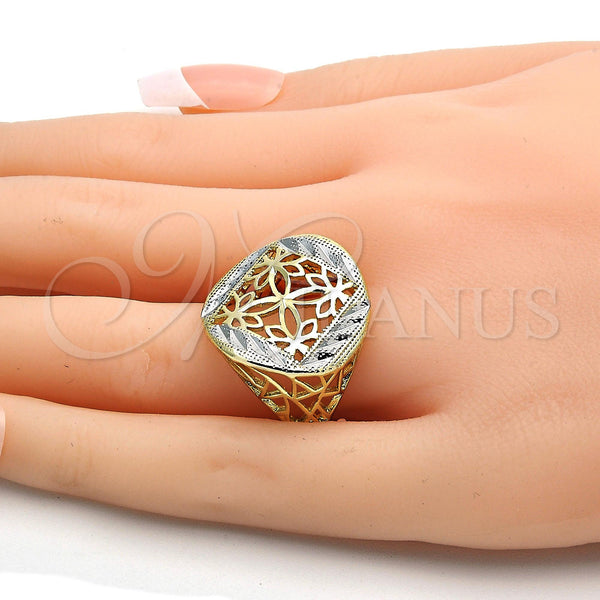 Gold Filled Ring — Elegant Ring Flower Design Diamond Cutting Two Tone — alternate product view — SKU 110389 | Oro Laminado anillo — Elegant Ring flor diseño Diamond Cutting Two Tone — SKU 110389