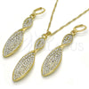 Oro Laminado Earring and Pendant Adult Set, Gold Filled Style Twist Design, with White Crystal, Polished, Golden Finish, 10.99.0010
