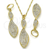 Oro Laminado Earring and Pendant Adult Set, Gold Filled Style Twist Design, with White Crystal, Polished, Golden Finish, 10.99.0010
