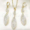Oro Laminado Earring and Pendant Adult Set, Gold Filled Style Twist Design, with White Crystal, Polished, Golden Finish, 10.99.0010