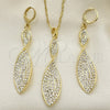 Oro Laminado Earring and Pendant Adult Set, Gold Filled Style Twist Design, with White Crystal, Polished, Golden Finish, 10.99.0010