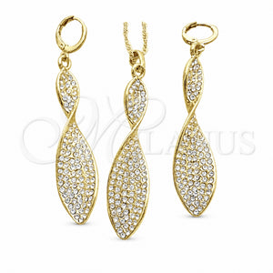 Oro Laminado Earring and Pendant Adult Set, Gold Filled Style Twist Design, with White Crystal, Polished, Golden Finish, 10.99.0010