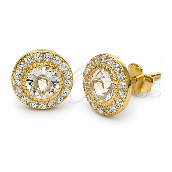 Sterling Silver Stud Earring, with White Swarovski Crystals, Polished, Golden Finish, 02.174.0039.2
