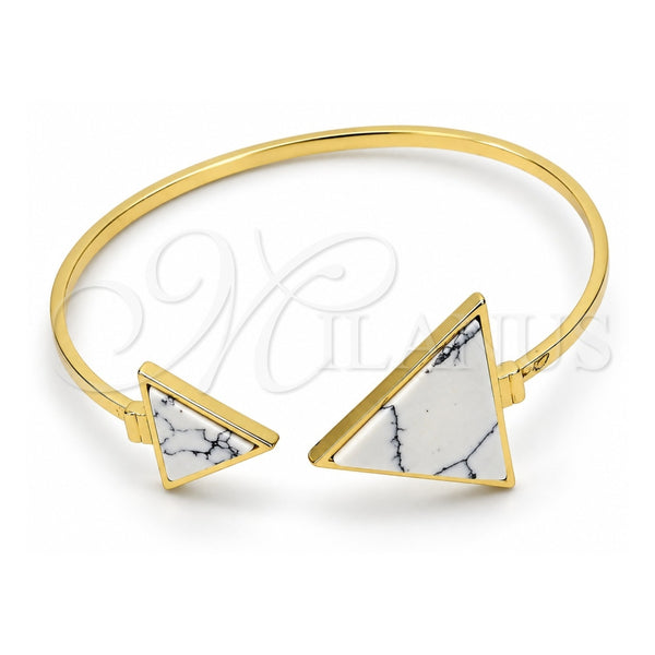 Oro Laminado Individual Bangle, Gold Filled Style with White Mother of Pearl, Polished, Golden Finish, 07.263.0004.2 (02 MM Thickness, One size fits all)