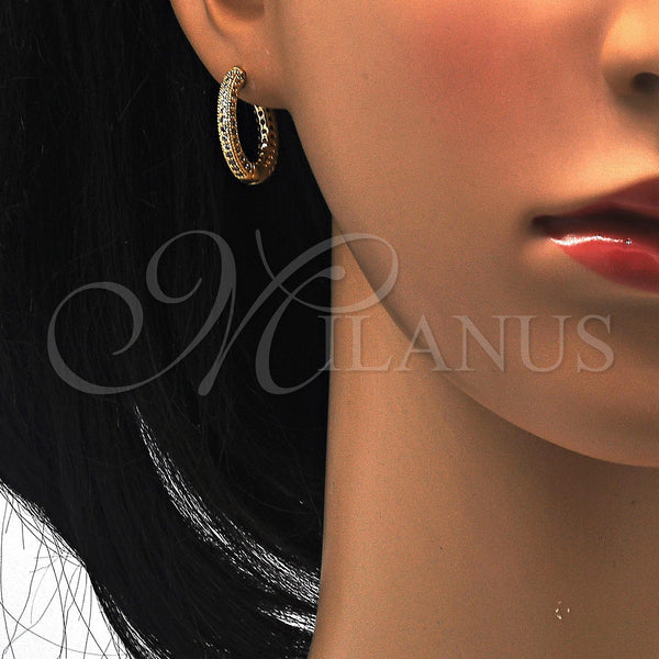 Gold Filled Hoop Earrings — Huggie Hoop with White Micro Pave Polished 02. — alternate product view — SKU 110458 | Oro Laminado aretes de aro — Huggie Hoop with blanco Micro Pave pulido 02. — SKU 110458