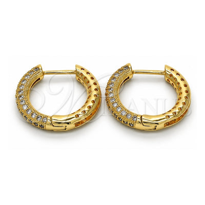 Oro Laminado Huggie Hoop, Gold Filled Style with White Micro Pave, Polished, Golden Finish, 02.264.0006.20