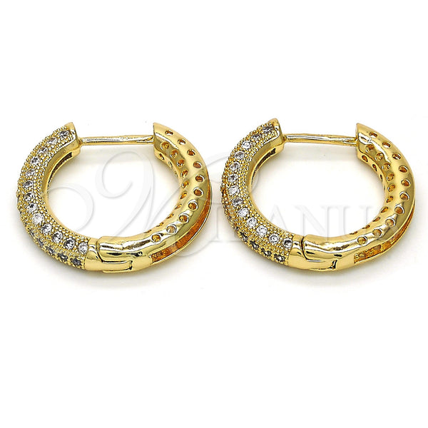 Gold Filled Hoop Earrings — Huggie Hoop with White Micro Pave Polished 02. — main product view — SKU 110458 | Oro Laminado aretes de aro — Huggie Hoop with blanco Micro Pave pulido 02. — SKU 110458