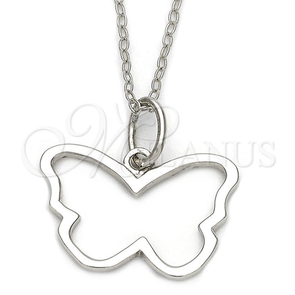 Sterling Silver Fancy Necklace, Butterfly Design, with White Cubic Zirconia, Diamond Cutting Finish, Silver Finish, 10.174.0172.18 (18 Inches Length)