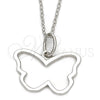 Sterling Silver Fancy Necklace, Butterfly Design, with White Cubic Zirconia, Diamond Cutting Finish, Silver Finish, 10.174.0172.18 (18 Inches Length)