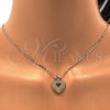 Oro Laminado Pendant Necklace, Gold Filled Style Heart Design, with White Micro Pave, Polished, Golden Finish, 04.156.0035.20 (02 MM Thickness, 20 Inches Length)
