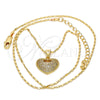 Oro Laminado Pendant Necklace, Gold Filled Style Heart Design, with White Micro Pave, Polished, Golden Finish, 04.156.0035.20 (02 MM Thickness, 20 Inches Length)