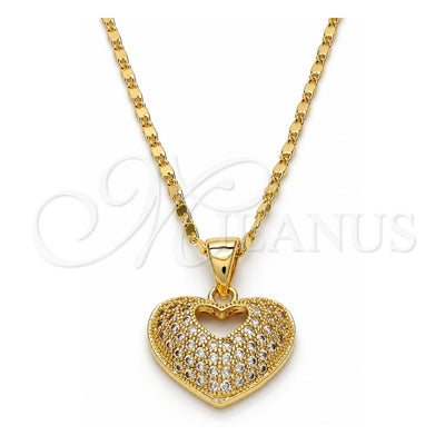 Oro Laminado Pendant Necklace, Gold Filled Style Heart Design, with White Micro Pave, Polished, Golden Finish, 04.156.0035.20 (02 MM Thickness, 20 Inches Length)