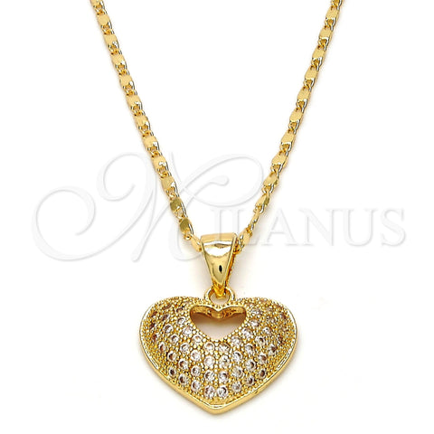Oro Laminado Pendant Necklace, Gold Filled Style Heart Design, with White Micro Pave, Polished, Golden Finish, 04.156.0035.20 (02 MM Thickness, 20 Inches Length)