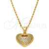 Oro Laminado Pendant Necklace, Gold Filled Style Heart Design, with White Micro Pave, Polished, Golden Finish, 04.156.0035.20 (02 MM Thickness, 20 Inches Length)