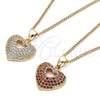 Oro Laminado Pendant Necklace, Gold Filled Style Heart Design, with White Micro Pave, Polished, Golden Finish, 04.156.0035.20 (02 MM Thickness, 20 Inches Length)