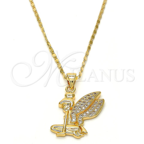 Oro Laminado Pendant Necklace, Gold Filled Style with White Micro Pave, Polished, Golden Finish, 04.156.0038.20 (02 MM Thickness, 20 Inches Length)