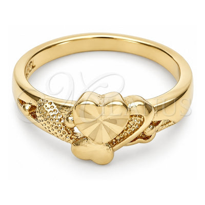 Oro Laminado Elegant Ring, Gold Filled Style Heart Design, Diamond Cutting Finish, Golden Finish, 01.63.0554.07 (Size 7)