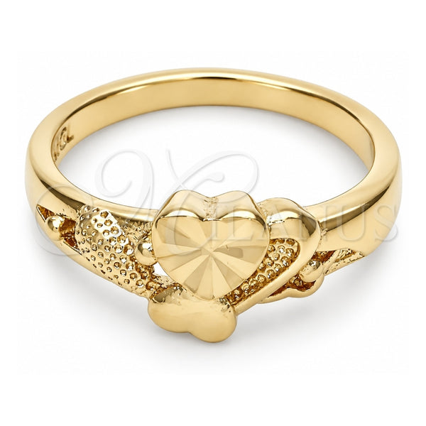 Oro Laminado Elegant Ring, Gold Filled Style Heart Design, Diamond Cutting Finish, Golden Finish, 01.63.0554.07 (Size 7)