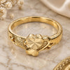 Oro Laminado Elegant Ring, Gold Filled Style Heart Design, Diamond Cutting Finish, Golden Finish, 01.63.0554.09 (Size 9)