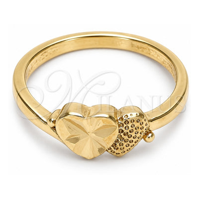 Oro Laminado Elegant Ring, Gold Filled Style Heart Design, Diamond Cutting Finish, Golden Finish, 01.63.0555.07 (Size 7)
