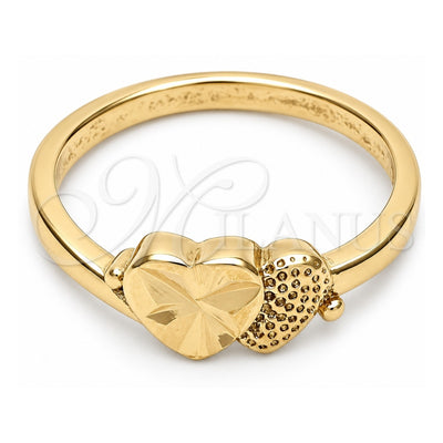 Oro Laminado Elegant Ring, Gold Filled Style Heart Design, Diamond Cutting Finish, Golden Finish, 01.63.0555.09 (Size 9)