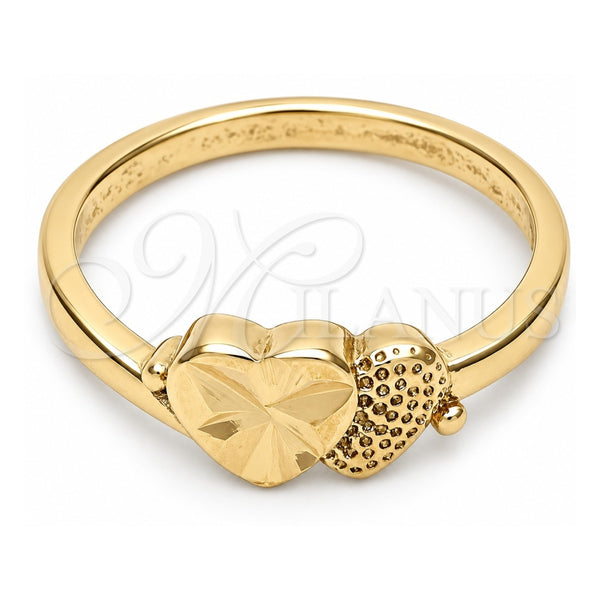 Oro Laminado Elegant Ring, Gold Filled Style Heart Design, Diamond Cutting Finish, Golden Finish, 01.63.0555.09 (Size 9)