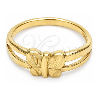 Oro Laminado Elegant Ring, Gold Filled Style Butterfly Design, Diamond Cutting Finish, Golden Finish, 01.63.0556.07 (Size 7)