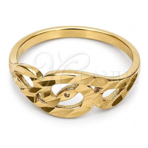 Oro Laminado Elegant Ring, Gold Filled Style Evil Eye Design, Diamond Cutting Finish, Golden Finish, 01.63.0557.07 (Size 7)