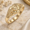 Oro Laminado Elegant Ring, Gold Filled Style Heart Design, Diamond Cutting Finish, Golden Finish, 01.63.0558.07 (Size 7)