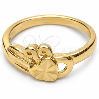 Oro Laminado Elegant Ring, Gold Filled Style Heart Design, Diamond Cutting Finish, Golden Finish, 01.63.0559.06 (Size 6)