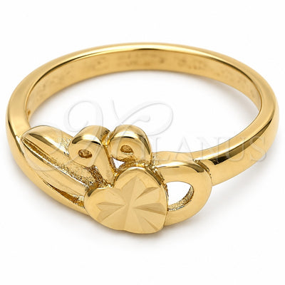 Oro Laminado Elegant Ring, Gold Filled Style Heart Design, Diamond Cutting Finish, Golden Finish, 01.63.0559.07 (Size 7)