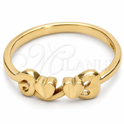 Oro Laminado Elegant Ring, Gold Filled Style Heart Design, Diamond Cutting Finish, Golden Finish, 01.63.0560.06 (Size 6)