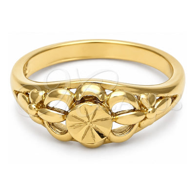 Oro Laminado Elegant Ring, Gold Filled Style Flower Design, Diamond Cutting Finish, Golden Finish, 01.63.0561.07 (Size 7)
