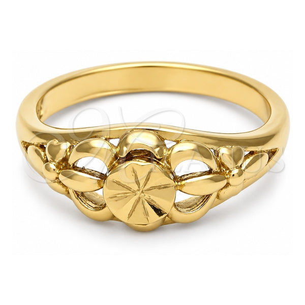 Oro Laminado Elegant Ring, Gold Filled Style Flower Design, Diamond Cutting Finish, Golden Finish, 01.63.0561.07 (Size 7)