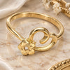 Oro Laminado Elegant Ring, Gold Filled Style Flower and Heart Design, Diamond Cutting Finish, Golden Finish, 01.63.0563.09 (Size 9)