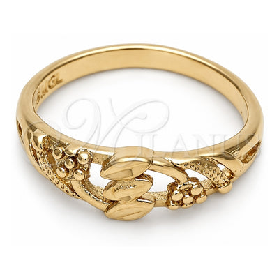 Oro Laminado Elegant Ring, Gold Filled Style Flower Design, Diamond Cutting Finish, Golden Finish, 01.63.0564.06 (Size 6)