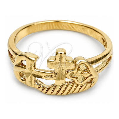 Oro Laminado Elegant Ring, Gold Filled Style Flower Design, Diamond Cutting Finish, Golden Finish, 01.63.0565.06 (Size 6)