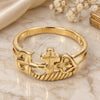 Oro Laminado Elegant Ring, Gold Filled Style Flower Design, Diamond Cutting Finish, Golden Finish, 01.63.0565.08 (Size 8)