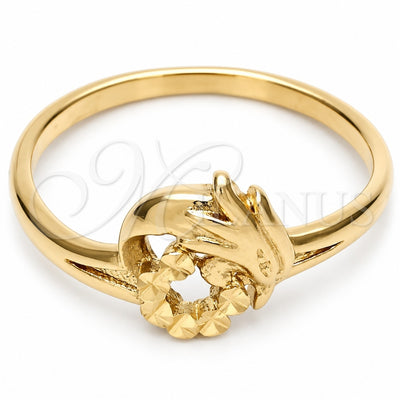 Oro Laminado Elegant Ring, Gold Filled Style Bird Design, Diamond Cutting Finish, Golden Finish, 01.63.0566.06 (Size 6)