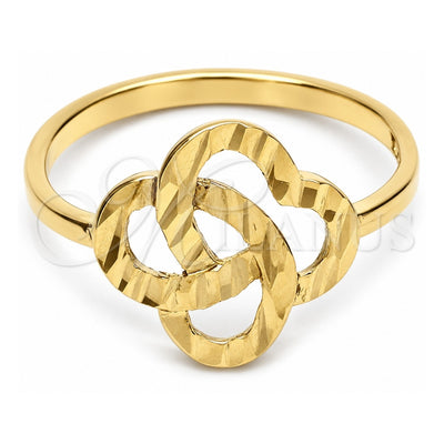 Oro Laminado Elegant Ring, Gold Filled Style Bow Design, Diamond Cutting Finish, Golden Finish, 01.63.0567.09 (Size 9)